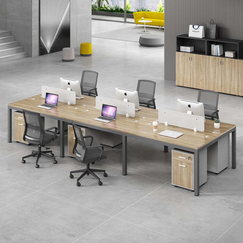 简约现代加粗钢架办公桌椅组合卡座4四人6职员工位电脑办公室桌子