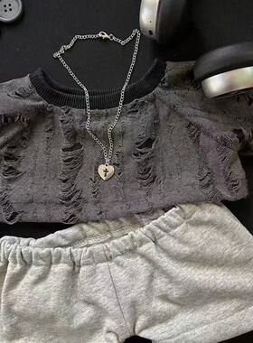 新款40厘米棉花娃娃春夏款40cm娃衣帅气破洞轻奢套装坐站姿无属性