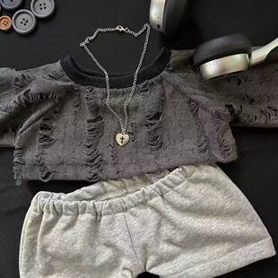 新款40厘米棉花娃娃春夏款40cm娃衣帅气破洞轻奢套装坐站姿无属性