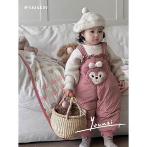 右子羽绒背带连体裤贝儿星黛露可爱粉萌加厚秋冬季女宝可爱羽绒裤