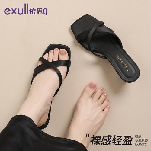 依思Q夏季法式细跟女士一字拖