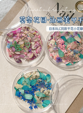 网红莫奈油画干花美甲装饰品