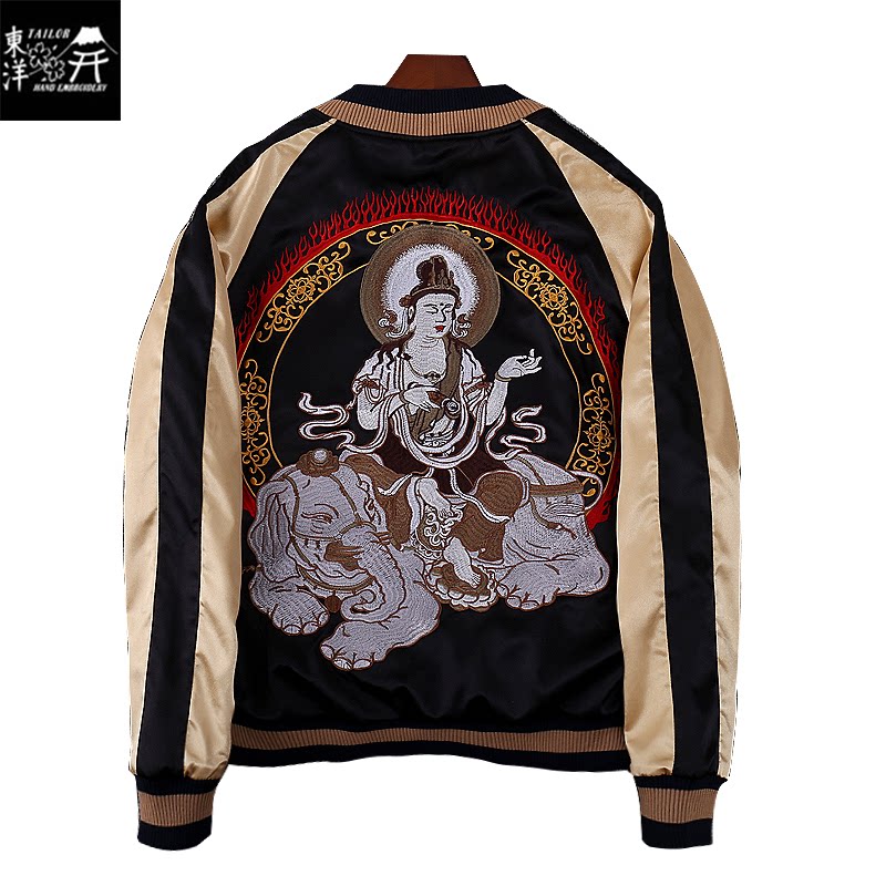 日本系横须贺刺绣般若佛祖棒球服两面穿男士夹克原宿风春季外套
