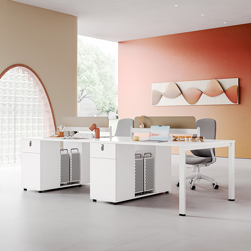 现代简约白色双人办公桌桌椅组合