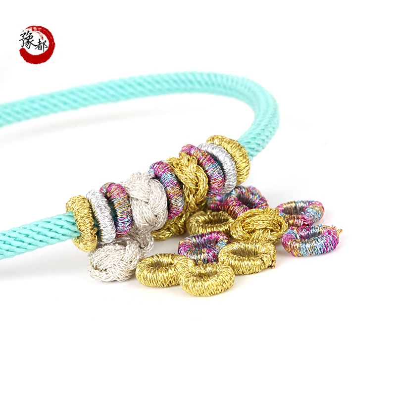 diy金银手链红绳配饰纽扣结