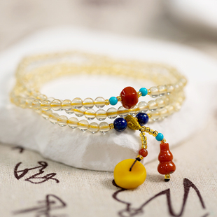 天然长石多圈手链柠檬精手串招财暴富转运叠戴南红青金蜜蜡礼物女