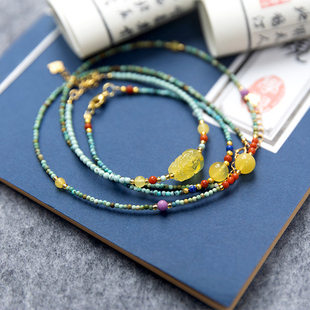 天然原矿绿松石手链项链民族风小众款 搭配蜜蜡南红青金手串锁骨链