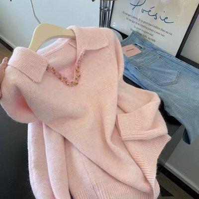 粉色加厚针织衫毛衣女秋冬高级感可外穿内搭小个子宽松慵懒风上衣