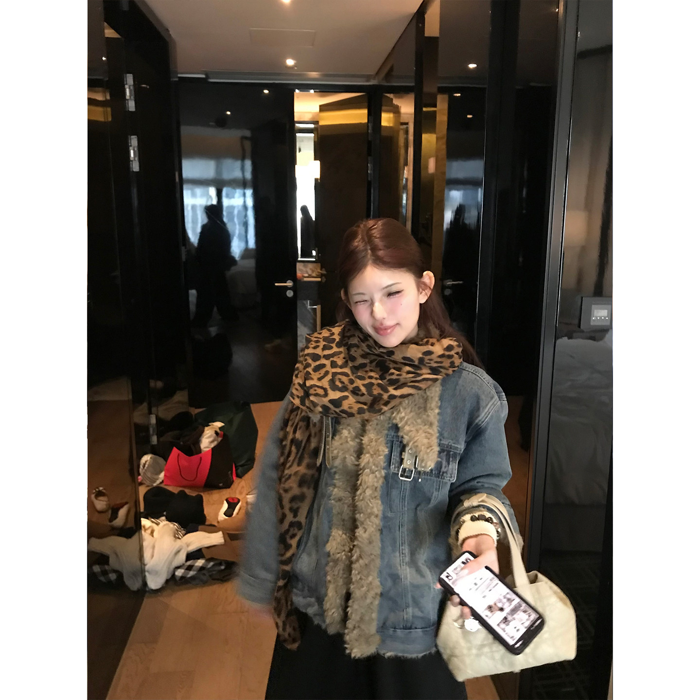 ffcheer 水洗做旧复古蓝毛领牛仔外套女冬季加厚短款夹棉毛毛上衣