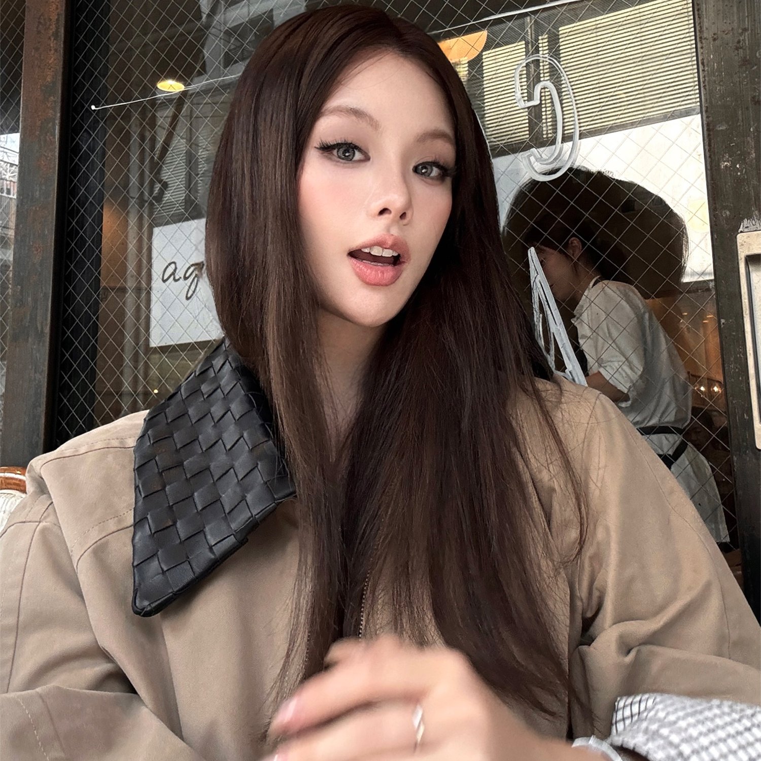 十三忻 b-v同款面料 可拆卸手工编织绵羊皮领 两穿夹克外套女款秋