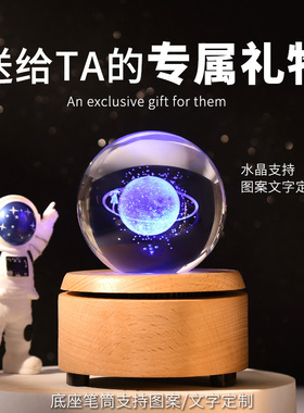 创意水晶蓝牙旋转八音盒夜灯礼物