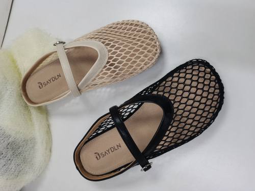 德赛帝伦2025新款渔网女鞋透气女士单鞋休闲鞋户外软底包头拖鞋