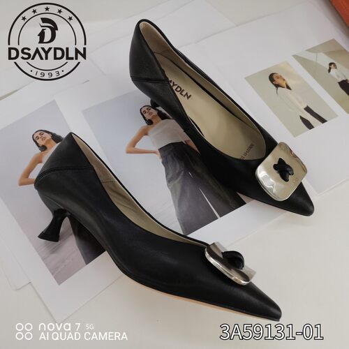 德赛帝伦秋季新款全皮浅口单鞋细跟低跟欧美范时尚潮流通勤