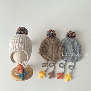 儿童护耳帽秋冬季双层纯棉保暖系带包头帽子男童女孩宝宝毛线帽