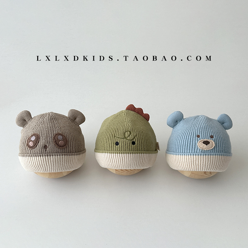 婴儿毛线帽秋冬季双层内里超萌可爱卡通套头帽男女宝宝保暖针织帽