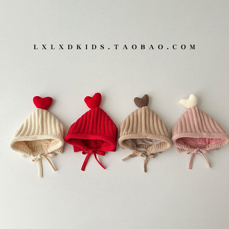婴儿护耳帽可爱超萌爱心双层加厚保暖帽子女童宝宝系带针织尖尖帽,童装/婴儿装/亲子装,帽子,淘宝优惠券,粉丝福利购,淘宝优惠卷