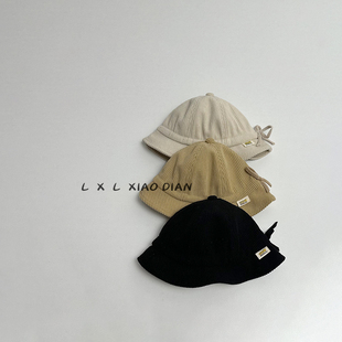 婴儿渔夫帽韩版 灯芯绒纯色帽子男宝婴幼儿抽绳调节遮阳盆帽 春秋季