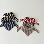 婴儿围巾秋冬季 洋气条纹拼色小标三角巾婴幼儿宝宝保暖防风口水巾