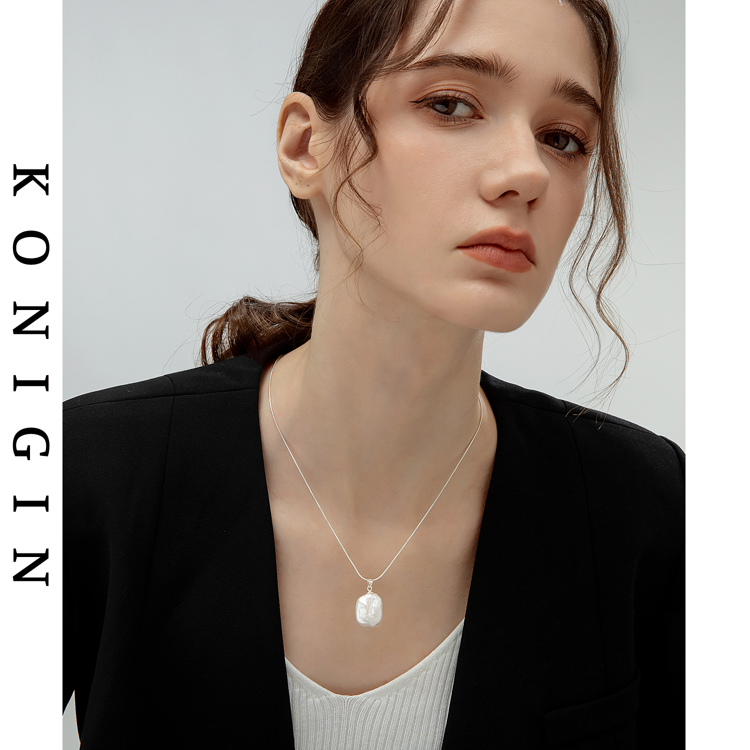 天然巴洛克淡水珍珠项链女纯银