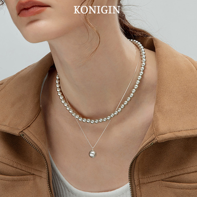 真多麻银灰色施家珍珠纯银项链女