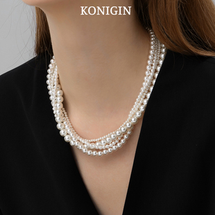 锁骨链 Konigin多层缠绕叠戴珍珠项链女高级感轻奢925纯银2025新款