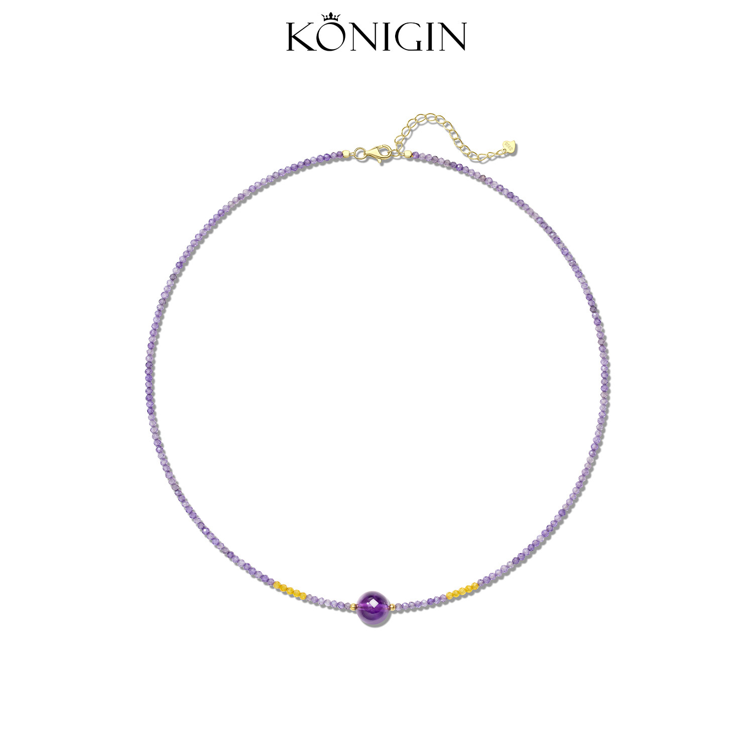 Konigin极细紫水晶项链女轻奢小众925纯银串珠配饰锁骨链简约颈链
