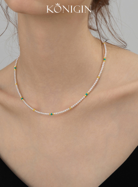 天然淡水珍珠项链女绿松石锁骨链