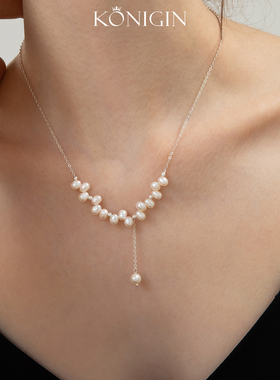 淡水错位珍珠项链女流苏锁骨链