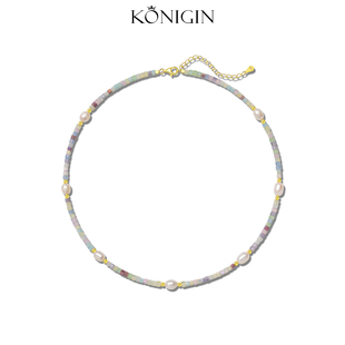 Konigin彩色串珠项链女轻奢小众高级感淡水珍珠锁骨链925纯银颈链