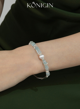 925纯银海蓝宝手链女夏手镯手饰