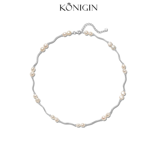 Konigin925纯银波浪弯管天然珍珠项链女2025新款爆款串珠锁骨链