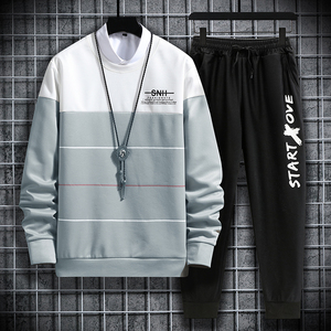 春季新款男士运动休闲时尚套装圆领卫衣学生百搭一整套TZW14-P22图片