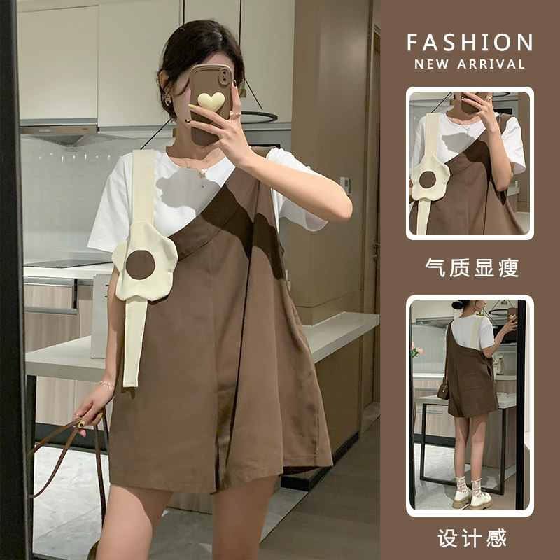 MATERNITY SUIT SUMMER DRESS HIGH-QUALITY COTTON SHORT-SLEEVED TOP LOOSE SIMPLE AND CUTE BIB SHORTS TWO-PIECE SET FOR SUMMER
