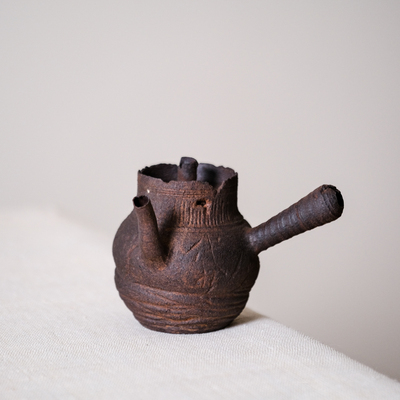 纯手工柴烧紫砂老南蛮刻绘茶壶