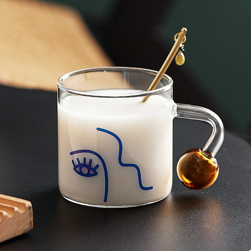 速发创脸人意玻璃杯大容量把手咖奶杯耐高温牛啡杯子风生喝水杯
