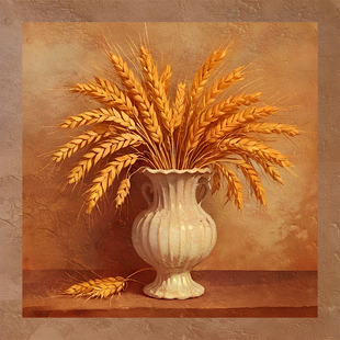 侘寂中古风装饰画画芯大吉大利法式复古大麦海报油画布定制自粘画