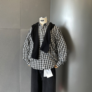 WEERE复古格子衬衣慵懒休闲宽松百搭衬衫 外套