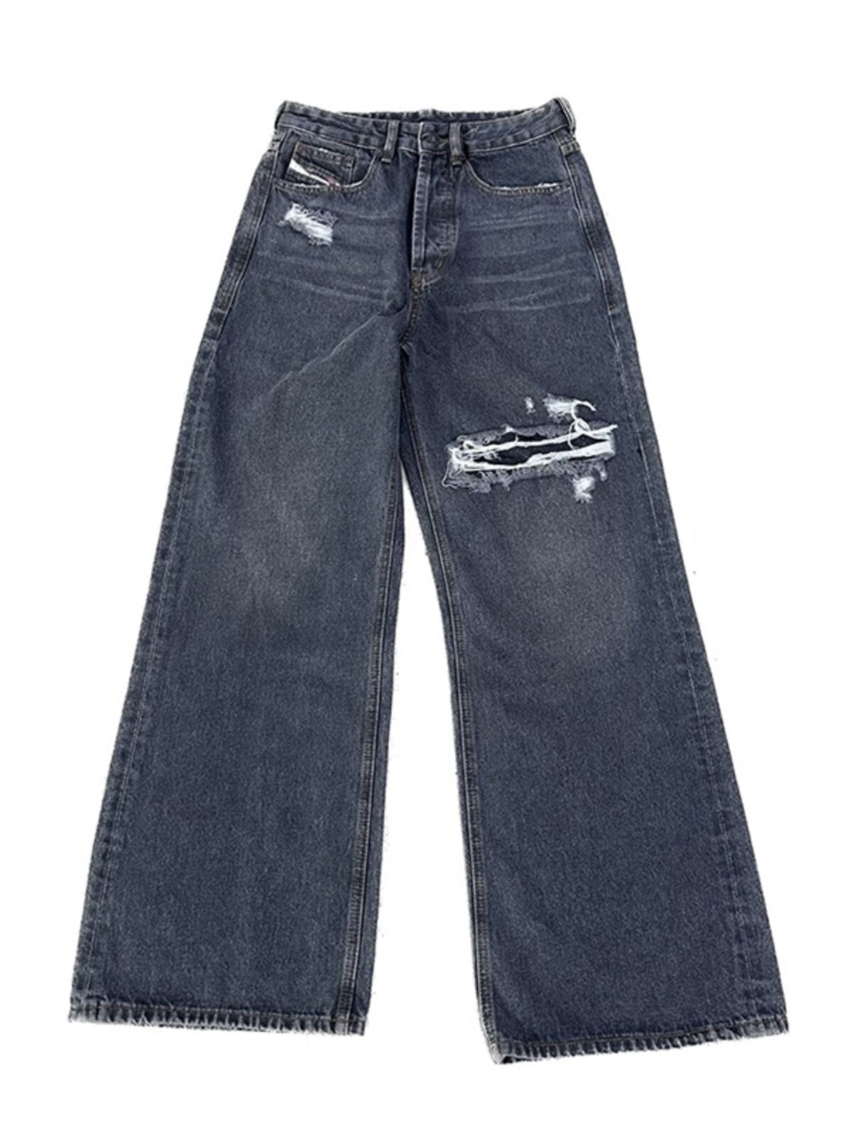 Y|PROJECT DESIGNER 23S NEW RIPPED WASHED BLACK GRAY JEANS WIDE LEG MICRO FLARED CASUAL TROUSERS