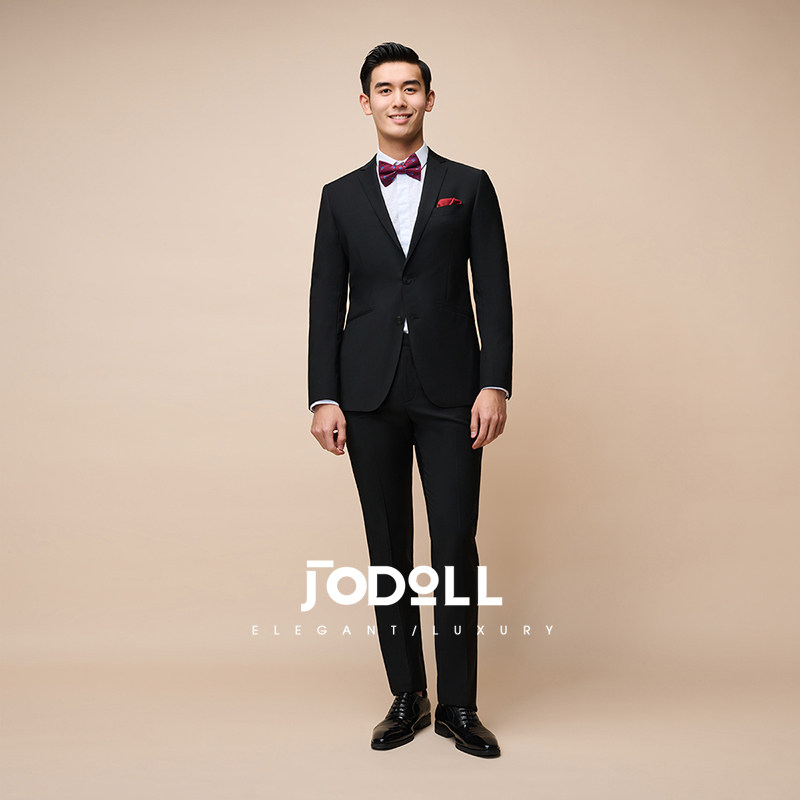 JODOLL乔顿商务绅士修身西服套装男百搭黑色弹力羊毛职业西装套