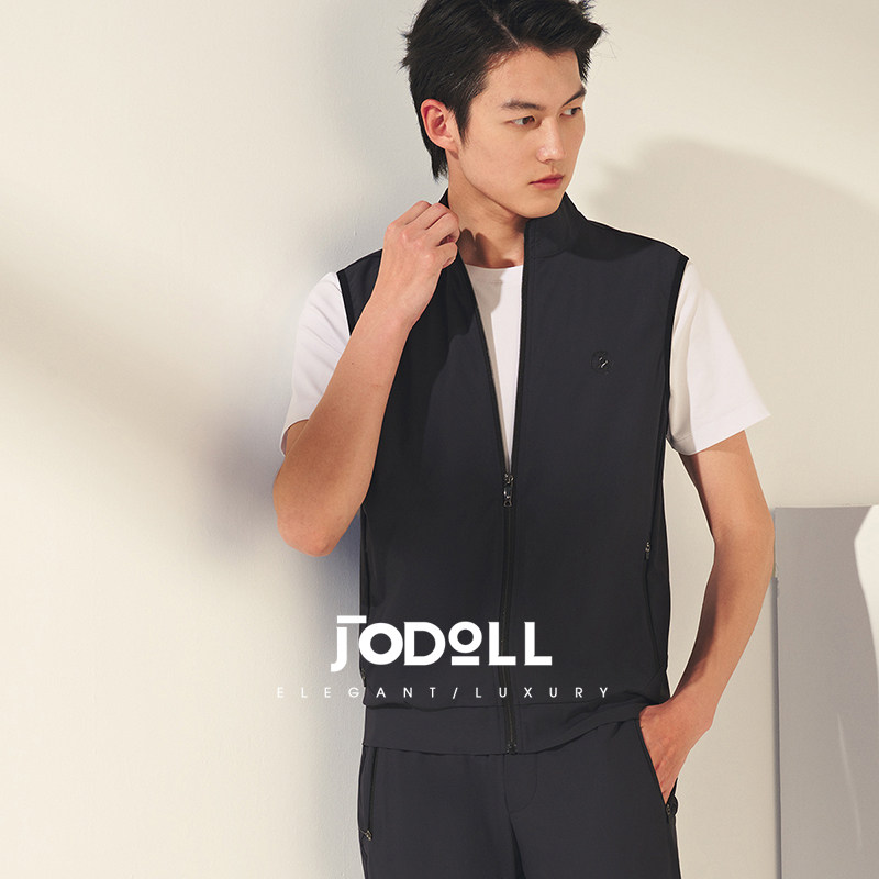 JODOLL乔顿立领马甲男士时尚黑色运动马夹外套男