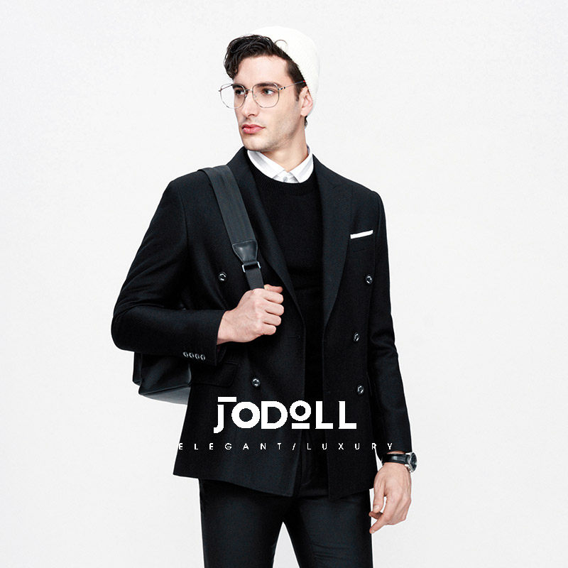 JODOLL乔顿男士羊绒西服意式双排扣修身商务休闲羊毛小西装外套