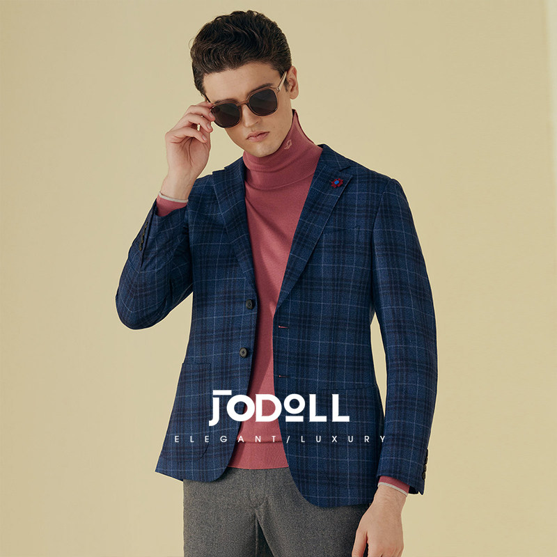 乔顿单西服男士韩版修身潮流休闲格纹绵羊毛小西装外套2025秋冬