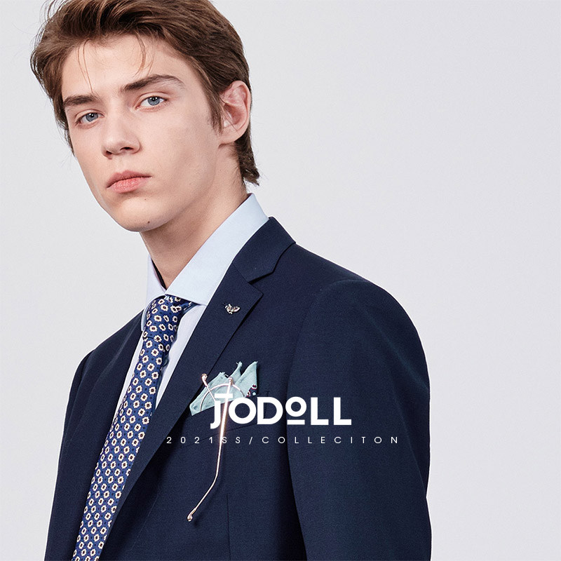 JODOLL乔顿商务绅士羊毛西服男士潮流正装修身蓝色职业小西装外