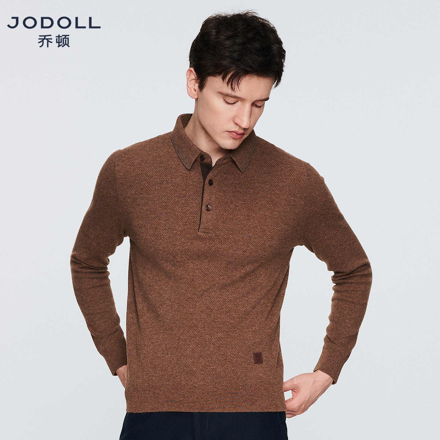 JODOLL乔顿男双色羊毛山羊绒毛衣冬季休闲舒适翻领保暖高弹羊毛