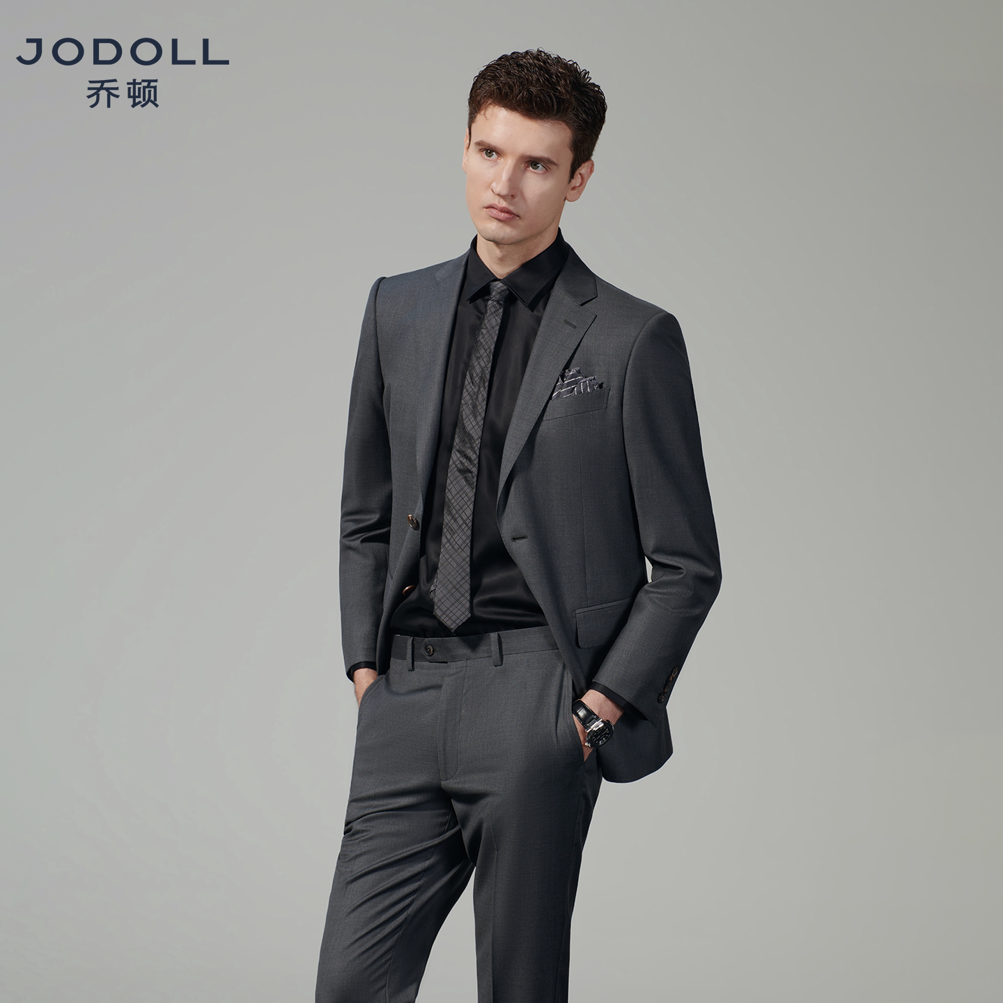 jodoll乔顿商务职业西装进口精纺羊毛纯色西服套装男士正装四季款