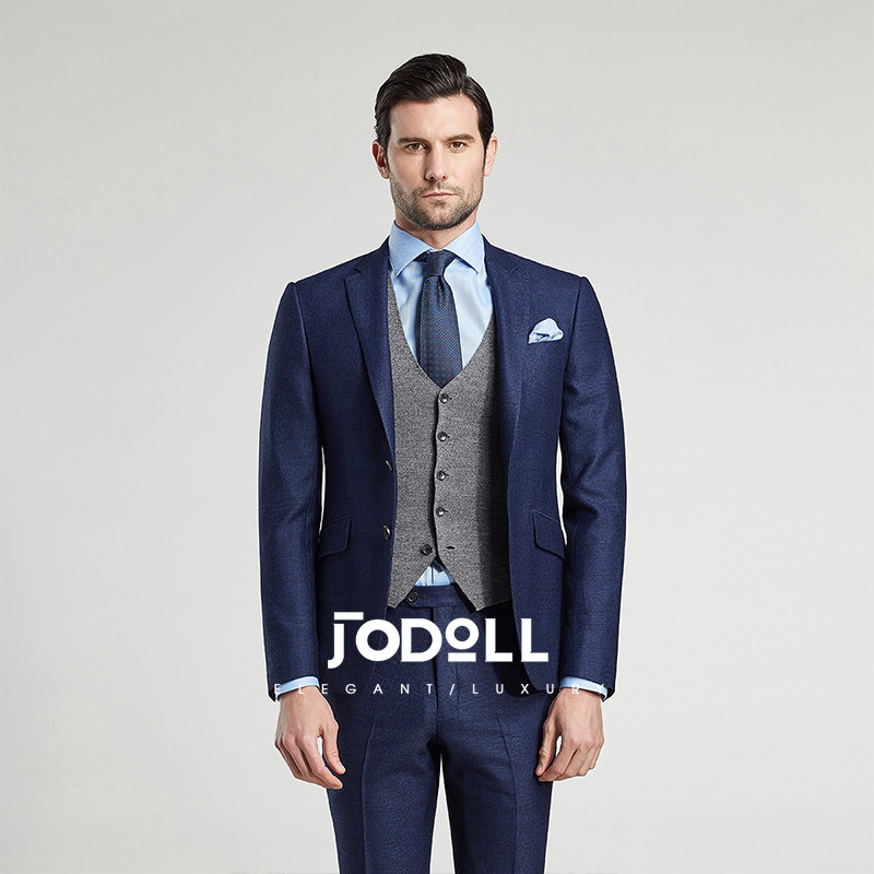 JODOLL乔顿商务绅士修身西服套装上衣男士深蓝色职业正装羊毛西