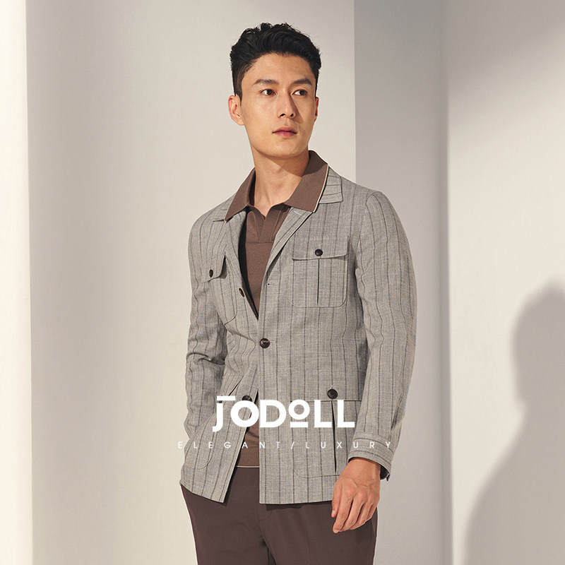 JODOLL/乔顿乔顿条纹单西服男士都市时尚浅灰色修身小西装外套