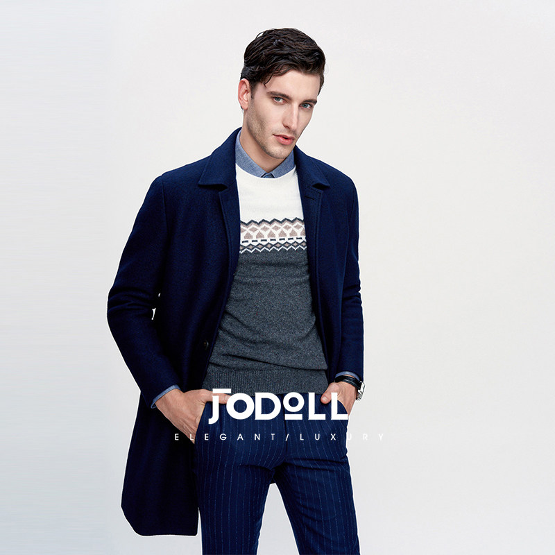JODOLL乔顿男士羊毛呢大衣冬季英伦风中长款单排扣翻领保暖呢外