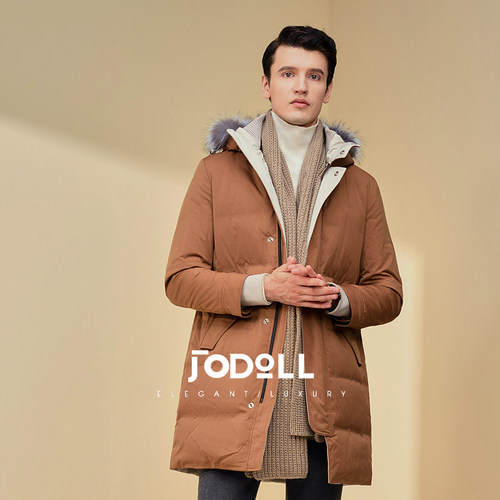 JODOLL可拆卸毛领中长款羽绒服
