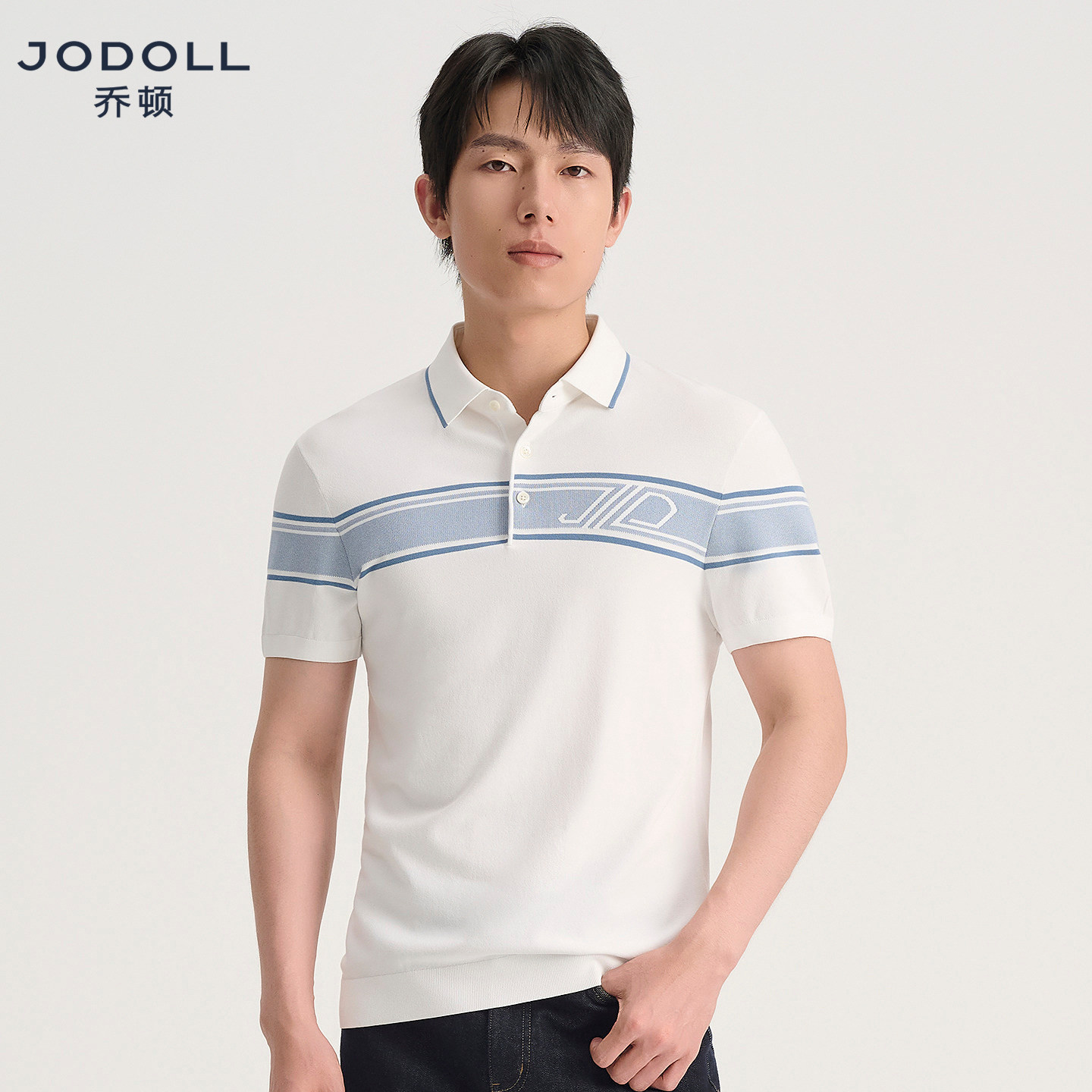 [提花工艺]JODOLL乔顿男装翻领短袖白色T恤夏季新品休闲POLO衫男